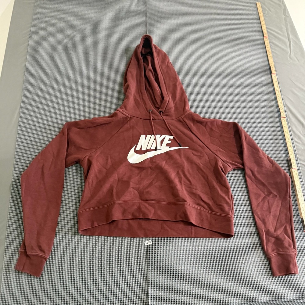 Nike Womens Cropped Hoodie Burgundy Maroon Logo Sweatshirt Size S